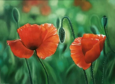 绘画 标题为“Coquelicots” 由Cathy Cheneau, 原创艺术品, 粉彩 安装在artwork_cat.上