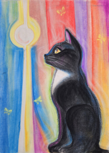绘画 标题为“Black&White Cat” 由Сергей Васильев, 原创艺术品, 粉彩