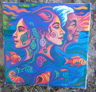 "Tissage des origines" başlıklı Tablo Marie Fayolle (Veronique) tarafından, Orijinal sanat, Akrilik Ahşap Sedye çerçevesi üz…