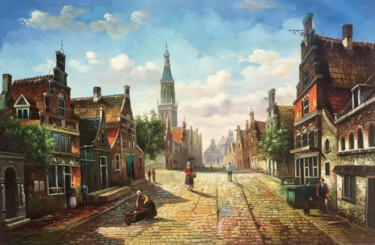 Charming Street Scene 绘画 标题为“Charming Street Sce…” 由Nurgaliy Abdigaliyev, 原创艺术品, 油