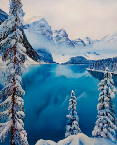 Painting titled "Winter Tranquility" by Nurgaliy Abdigaliyev, Original Artwork, Oil