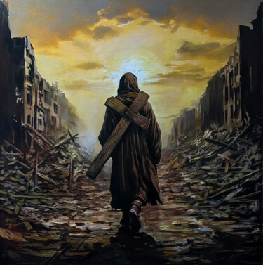 Via Dolorosa di Gaza 绘画 标题为“Via Dolorosa di Gaza” 由Dariusz Witold Mierzwa, 原创艺术品, 油 安装在木质担架架上