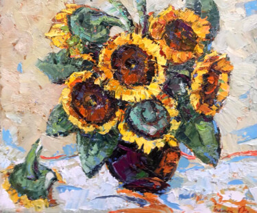 绘画 标题为“Sunflowers on the T…” 由Oleksiy Ivanyuk, 原创艺术品, 油 安装在木质担架架上