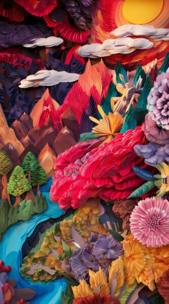 数字艺术 标题为“The Paper Bloom” 由Alberto Capitani, 原创艺术品, AI生成的图像