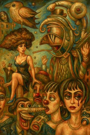 Birdy, Clowns and Jugglers 绘画 标题为“Birdy, Clowns and J…” 由Spencer Derry, 原创艺术品, AI生成的图像