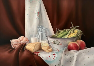 cozy kitchen scene with food 绘画 标题为“cozy kitchen scene…” 由Nurgaliy Abdigaliyev, 原创艺术品, 油