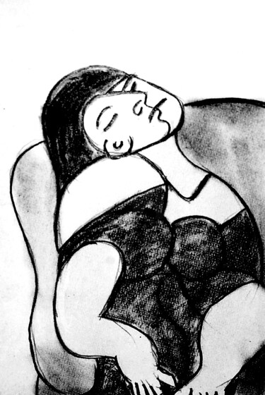 图画 标题为“La femme qui se rep…” 由José Espiguinha, 原创艺术品, 铅笔
