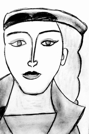 图画 标题为“La femme au béret” 由José Espiguinha, 原创艺术品, 铅笔