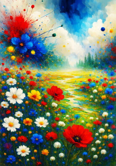 Farbenfrohe Blumenwiese 绘画 标题为“Farbenfrohe Blumenw…” 由Lee Eggstein, 原创艺术品, 数字打印 安装在木质担架架上