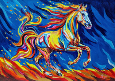 Colorful Running Horse Acrylic Pop Art 绘画 标题为“Colorful Running Ho…” 由Olga Dar, 原创艺术品, 丙烯