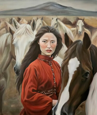 绘画 标题为“Strong Woman Among…” 由Nurgaliy Abdigaliyev, 原创艺术品, 油