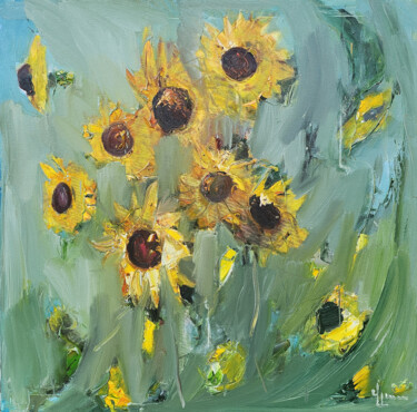 Sunflowers in Motion 绘画 标题为“Sunflowers in Motion” 由Vlas Ayvazyan, 原创艺术品, 油 安装在木质担架架上
