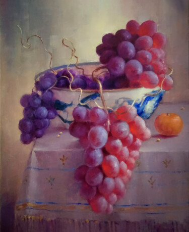 Vibrant Grapes in Decorative Bowl 绘画 标题为“Vibrant Grapes in D…” 由Nurgaliy Abdigaliyev, 原创艺术品, 油