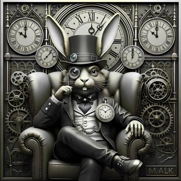 Steampunk Gentleman Rabbit Digital Art Print Victorian Bunny 数字艺术 标题为“Steampunk Gentleman…” 由M Alk, 原创艺术品, AI生成的图像