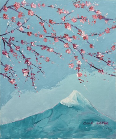 Fleurissement du Cerisier. L’Amour du Bleu et du Rose. 绘画 标题为“Fleurissement du Ce…” 由Olga Gayol, 原创艺术品, 油 安装在木质担架架上