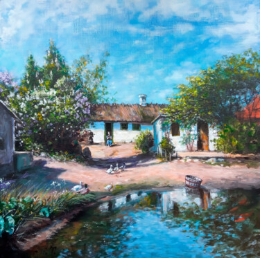 绘画 标题为“Village Scene with…” 由Nurgaliy Abdigaliyev, 原创艺术品, 油