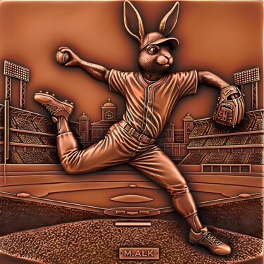 Baseball Pitcher Rabbit Sports Bronze Relief Art 数字艺术 标题为“Baseball Pitcher Ra…” 由M Alk, 原创艺术品, 照片蒙太奇