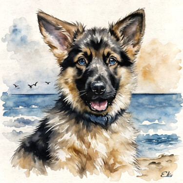 数字艺术 标题为“Pongo on the beach” 由Eilís P., 原创艺术品, 数字油画