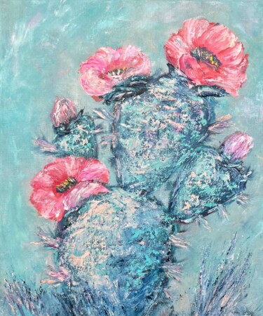 Bright scarlet flowers from the cactus trail 绘画 标题为“Bright scarlet flow…” 由Lucy Moon, 原创艺术品, 油