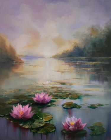Serene Dawn at Lakeside 绘画 标题为“Serene Dawn at Lake…” 由Nurgaliy Abdigaliyev, 原创艺术品, 油