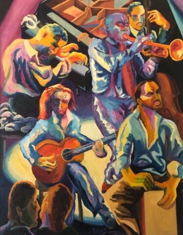 绘画 标题为“Jazz Fusion (“Big F…” 由Adrián M. Bazaga, 原创艺术品, 油 安装在木质担架架上