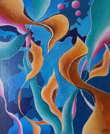 Painting titled "Flux" by Aurélie Rocheta, Original Artwork, Acrylic Mounted on Wood Stretcher frame