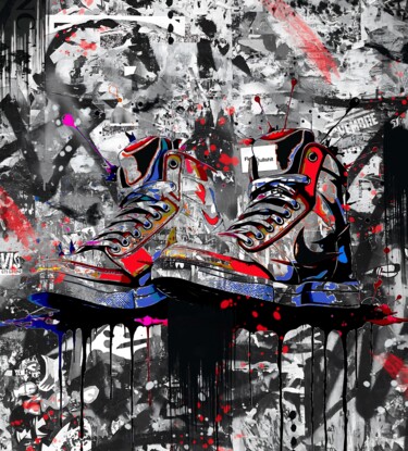 Tableau peinture street art baskets montantes 10 数字艺术 标题为“Tableau peinture st…” 由Yank, 原创艺术品, 数字油画 安装在木质担架架上