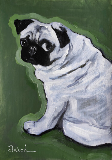 绘画 标题为“The Pug” 由Anich, 原创艺术品, 油