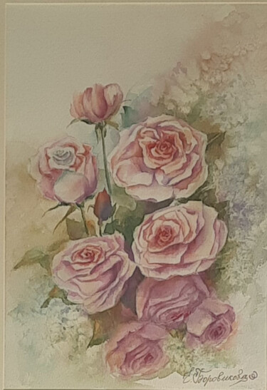 绘画 标题为“pink roses in lace…” 由Evgenia Rod, 原创艺术品, 水彩