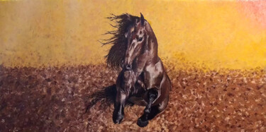 Painting titled "Powerful Horse in M…" by Askar Abuov, Original Artwork, Oil