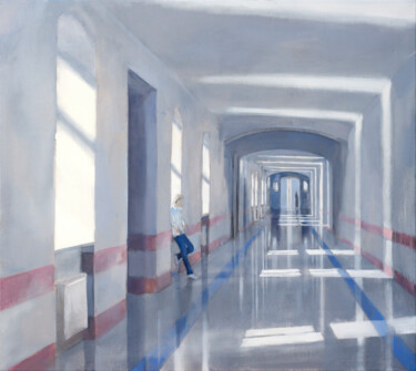Painting titled "Sunny hallway" by Dita Lūse, Original Artwork, Oil Mounted on Wood Stretcher frame
