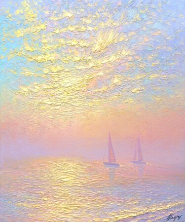 Картина под названием "Ocean of tenderness" - Dmitry Oleyn, Подлинное произведение искусства, Масло Установлен на Деревянная…