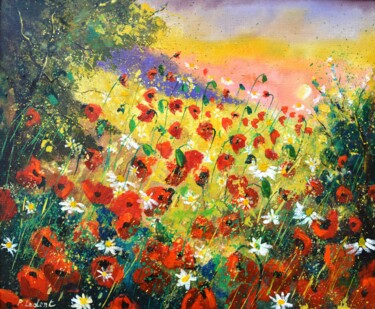 绘画 标题为“Red poppies in summ…” 由Pol Ledent, 原创艺术品, 油 安装在木质担架架上