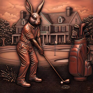 Golf Rabbit Player Digital Art Print - Vintage Golfer Bunny 数字艺术 标题为“Golf Rabbit Player…” 由M Alk, 原创艺术品, AI生成的图像
