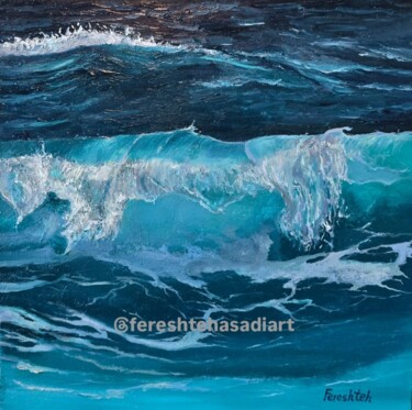 Painting titled "Live wave" by Fereshteh Asadi, Original Artwork, Oil Mounted on Wood Stretcher frame