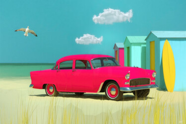 数字艺术 标题为“PINK CAR” 由Holly Watt, 原创艺术品, 操纵摄影 安装在有机玻璃上