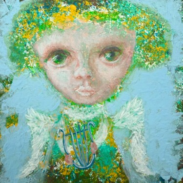 绘画 标题为“Little angel with H…” 由Tatiana Belchenko, 原创艺术品, 丙烯 安装在木质担架架上