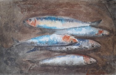 绘画 标题为“Sardines” 由Liudmyla Lelechenko, 原创艺术品, 水彩
