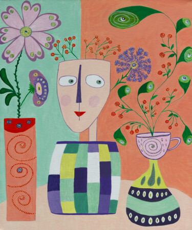 Botanical surrealism in a portrait that captivates the eye 绘画 标题为“Botanical surrealis…” 由Tamara Morozova, 原创艺术品, 丙烯