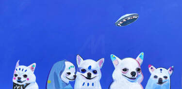 绘画 标题为“Queue at Aldebaran” 由Assya Lucky, 原创艺术品, 油 安装在木质担架架上