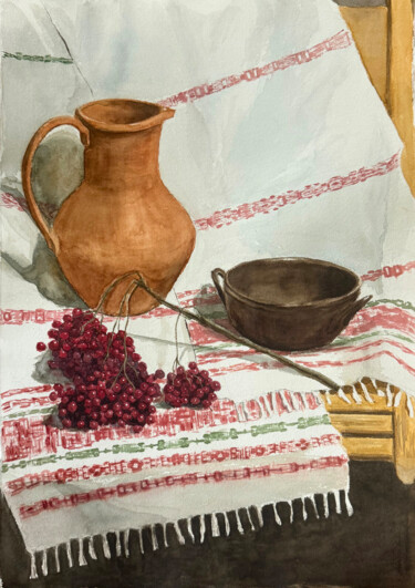 绘画 标题为“Натюрморт с рябиной” 由Мария Ларионова, 原创艺术品, 水彩