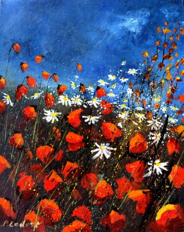 绘画 标题为“Red poppies 45253” 由Pol Ledent, 原创艺术品, 油 安装在木质担架架上