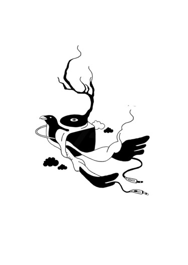 图画 标题为“Oiseau, écran et to…” 由Adrien Blatzezyk, 原创艺术品, 墨