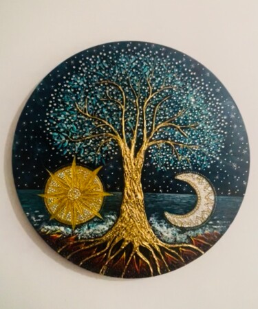 绘画 标题为“Mandala Tree of Life” 由Oxana Cescova, 原创艺术品, 丙烯 安装在木质担架架上