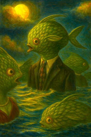 绘画 标题为“Fish People” 由Spencer Derry, 原创艺术品, AI生成的图像