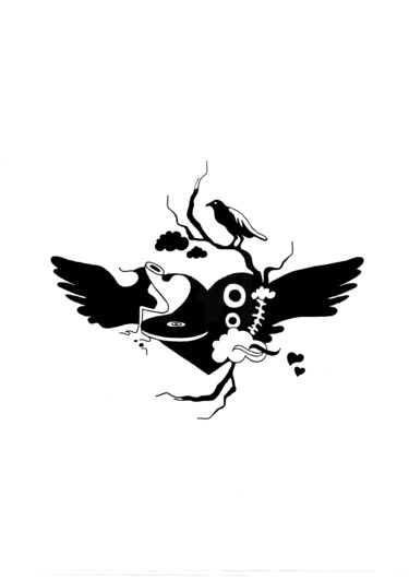 Drawing titled "Cœur ailé 2" by Adrien Blatzezyk, Original Artwork, Ink