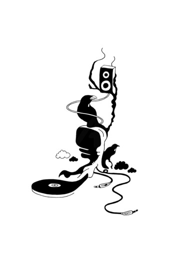 图画 标题为“Oiseau, écran et to…” 由Adrien Blatzezyk, 原创艺术品, 墨