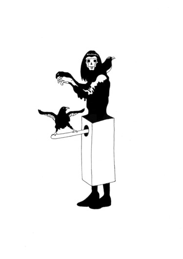 图画 标题为“Vampire et oiseaux” 由Adrien Blatzezyk, 原创艺术品, 墨