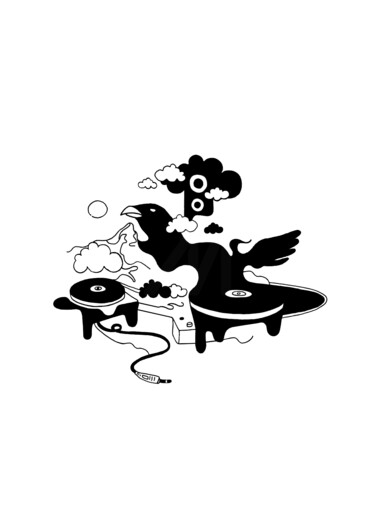 Drawing titled "Oiseau-paysage" by Adrien Blatzezyk, Original Artwork, Ink