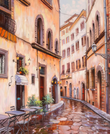Italian Street Scene Delight 绘画 标题为“Italian Street Scen…” 由Yerkezhan Kamentayeva, 原创艺术品, 油